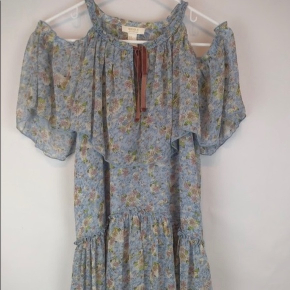 Blue Floral Cold Shoulder Bohemian Mini Dress - Picture 14 of 14